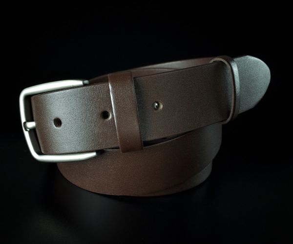 Чоловічий шкіряний ремінь великого розміру Kremen коричневий (класична пряжка)