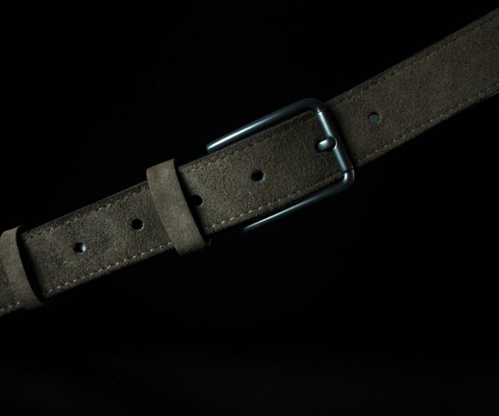 Чоловічий замшевий ремінь Kremen темно-коричневий 3,5 см (класична чорна пряжка)