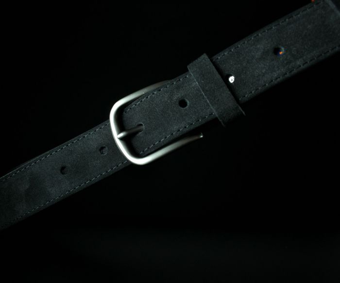 Чоловічий замшевий ремінь Kremen чорний 3,5 см (класична пряжка)