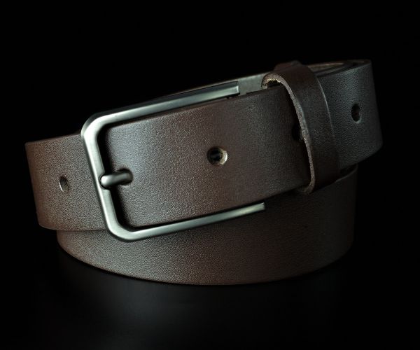 Чоловічий шкіряний ремінь Kremen батал коричневий гладкий 3,5 см (класична пряжка)