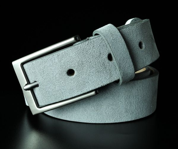 Чоловічий замшевий ремінь Kremen сірий 3,5 см (класична пряжка)