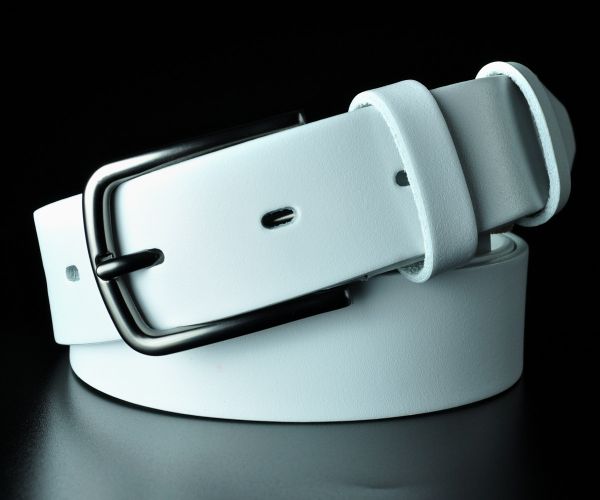 Чоловічий шкіряний ремінь преміум Kremen білий гладкий 3,5 см (класична пряжка)