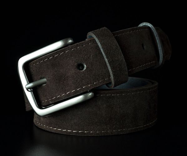 Чоловічий замшевий ремінь Kremen темно-коричневий 3,5 см (класична пряжка)