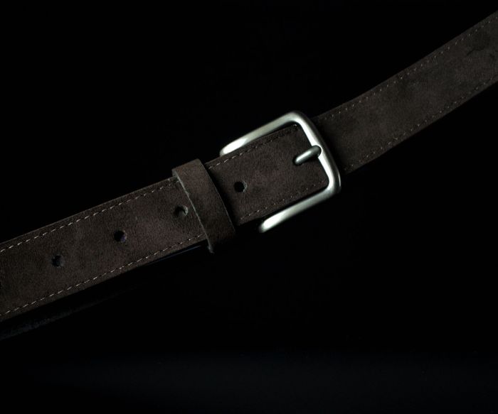 Чоловічий замшевий ремінь Kremen темно-коричневий 3,5 см (класична пряжка)