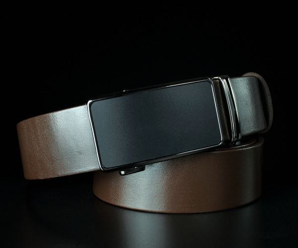 Чоловічий шкіряний ремінь преміум Kremen коричневий гладкий 3,7 см — 125 см (пряжка автомат)