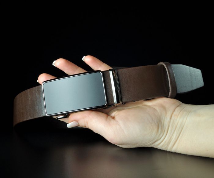 Чоловічий шкіряний ремінь преміум Kremen коричневий гладкий 3,7 см — 125 см (пряжка автомат)