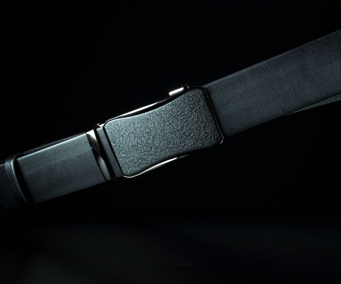 Чоловічий шкіряний ремінь Kremen чорний 3,7 см — 122 см (пряжка автомат із грубим матом)