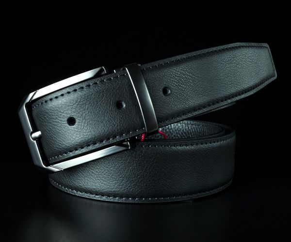 Чоловічий шкіряний ремінь De Esse чорний прошитий, класична пряжка (3,5 см)