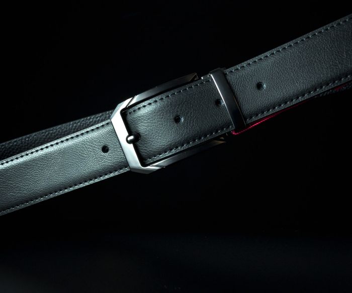 Чоловічий шкіряний ремінь De Esse чорний прошитий, класична пряжка (3,5 см)