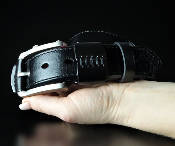 Шкіряний ремінь De Esse чорний з шкіряною вставкою на пряжці (3,8 см)