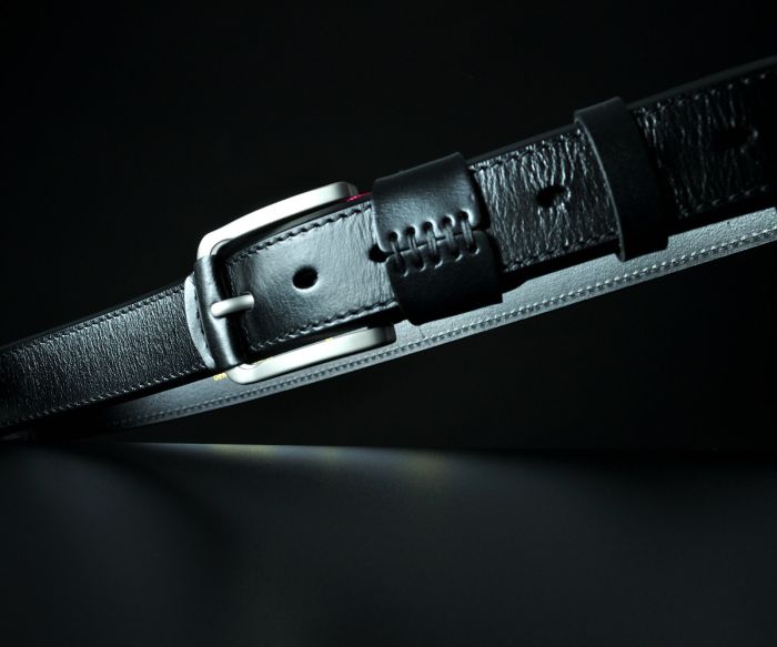 Шкіряний ремінь De Esse чорний з шкіряною вставкою на пряжці (3,8 см)