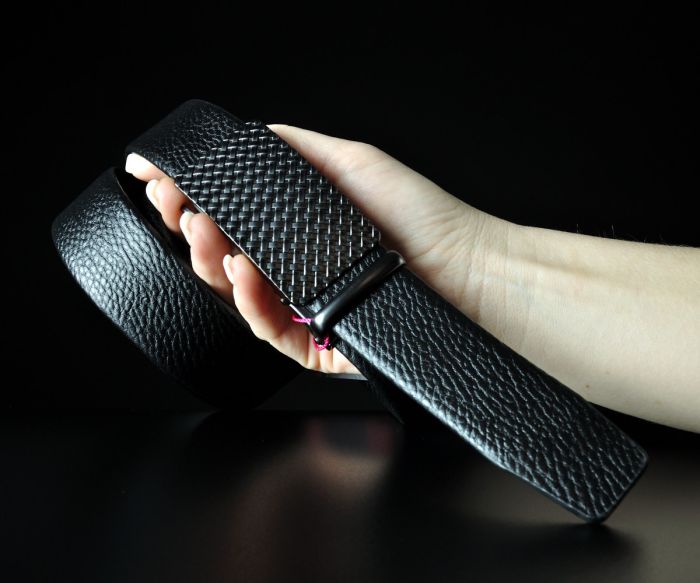 Чоловічий ремінь автомат De Esse, чорна зерниста шкіра (3,5 см)