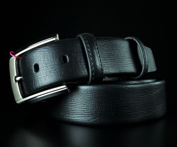 Чоловічий ремінь De Esse з масивною класичною пряжкою, чорна фактурна шкіра (3,7 см)а515