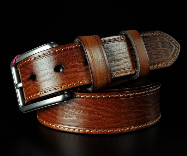 Чоловічий коричневий ремінь De Esse з фактурної шкіри, прошитий (3,8 см)