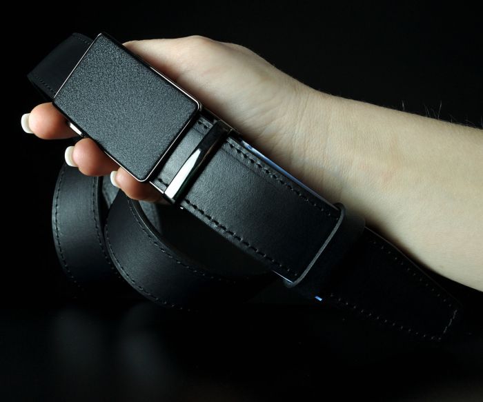 Чоловічий шкіряний ремінь SFIP автомат, чорна гладка шкіра (3,5 см)