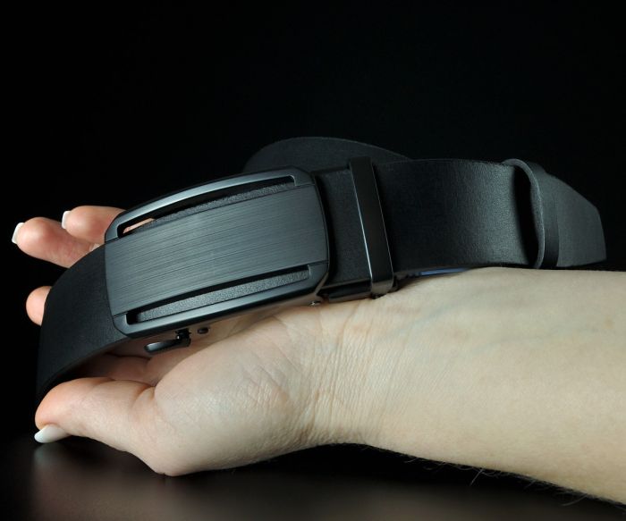 Чоловічий шкіряний ремінь SFIP автомат з гладкої шкіри без прошивки, чорний (135 см)