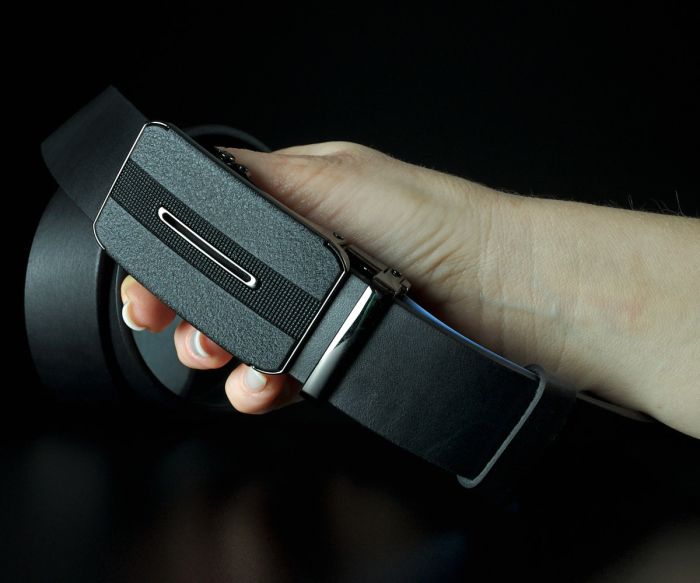 Чоловічий шкіряний ремінь SFIP автомат, гладкий чорний з матовою пряжкою (3,5 см)