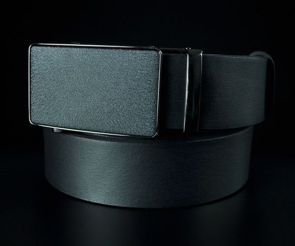 Чоловічий шкіряний ремінь SFIP автомат з гладкої шкіри без прошивки, чорний (3,5 см)