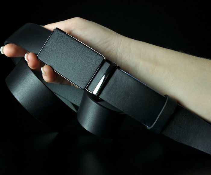 Чоловічий шкіряний ремінь SFIP автомат з гладкої шкіри без прошивки, чорний (3,5 см)