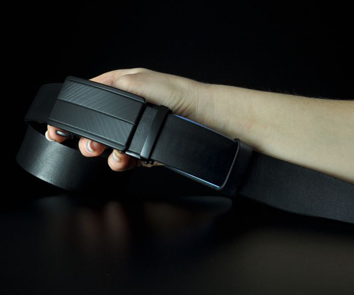 Чоловічий шкіряний ремінь SFIP автомат з гладкої шкіри, пряжка з лініями (3,5 см)