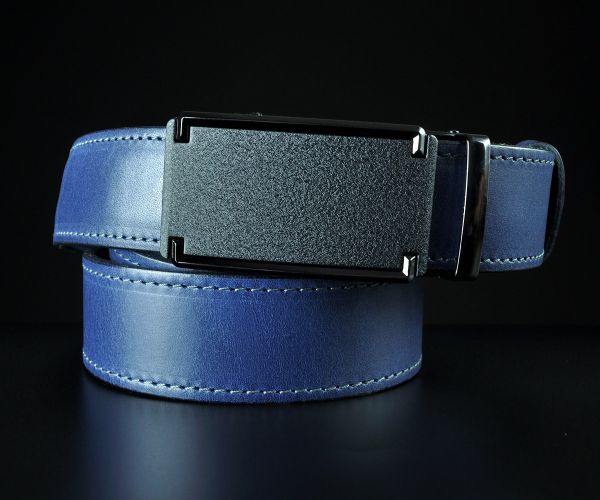 Чоловічий синій ремінь SFIP автомат прошитий, лаконічна матова пряжка (3,5 см)