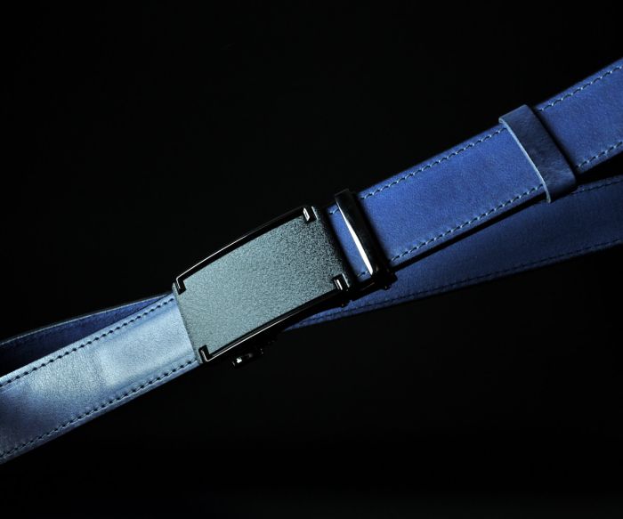 Чоловічий синій ремінь SFIP автомат прошитий, лаконічна матова пряжка (3,5 см)
