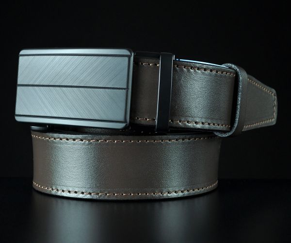 Чоловічий коричневий ремінь SFIP автомат прошитий, чорна матова пряжка (3,5 см)