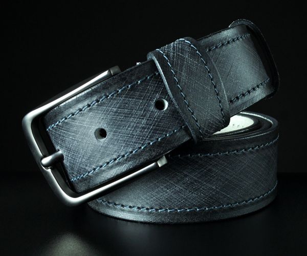 Чоловічий шкіряний ремінь з ефектом візуальної фактури, чорний (4 см)