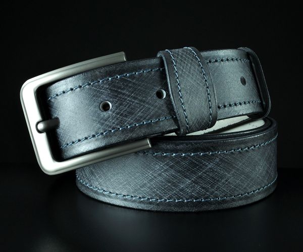Чоловічий шкіряний ремінь з ефектом  фактури, чорний (4 см)