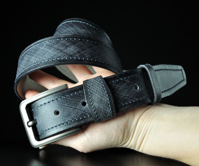 Чоловічий шкіряний ремінь з ефектом  фактури, чорний (4 см)