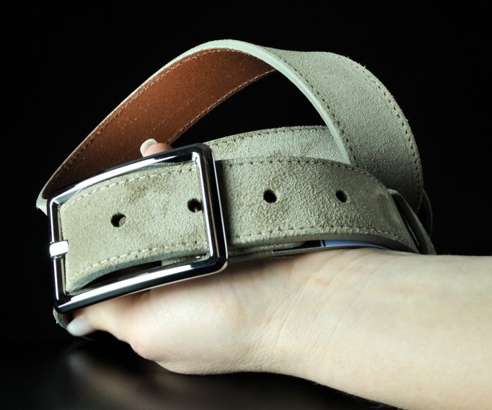 Шкіряний ремінь унісекс з натурального замшу, бежевий (3,5 см)