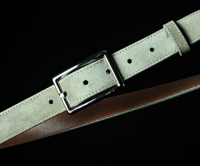 Шкіряний ремінь унісекс з натурального замшу, бежевий (3,5 см)