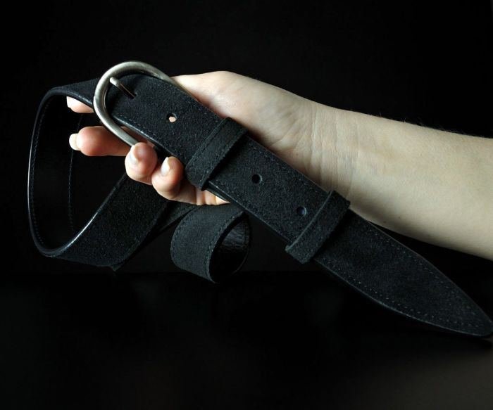 Жіночий замшевий ремінь Sfip чорний, прошитий (3,5 см)