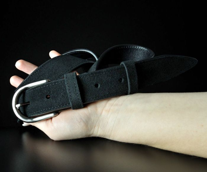 Жіночий замшевий ремінь Sfip чорний, прошитий (3,5 см)