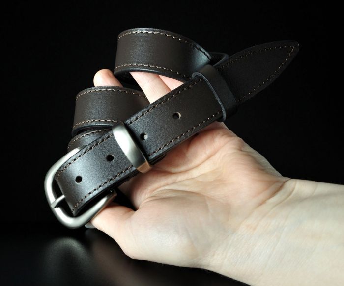 Жіночий шкіряний ремінь Sfip коричневий, прошитий (3 см)