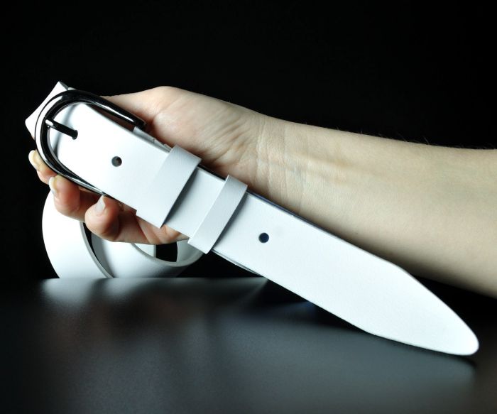 Жіночий шкіряний ремінь Sfip білого кольору, гладкий (3,5 см)