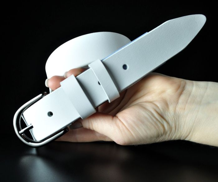 Жіночий шкіряний ремінь Sfip білого кольору, гладкий (3,5 см)