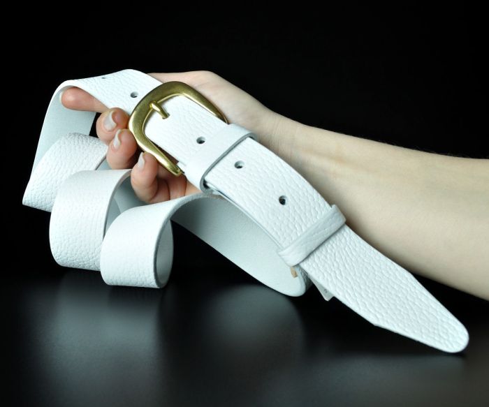 Жіночий шкіряний ремінь Kremen білий, флотар (3,5 см)
