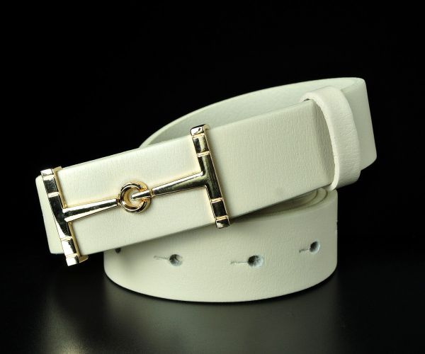 Жіночий шкіряний ремінь Kremen молочного кольору, пряжка-гвоздик (3 см)