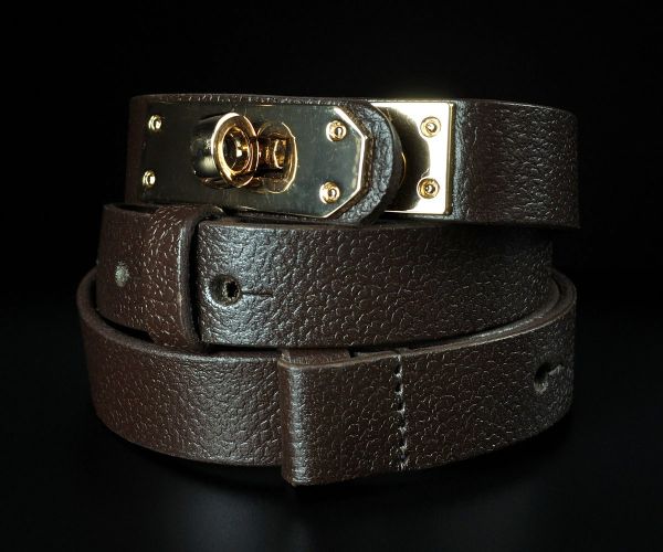 Жіночий шкіряний ремінь Kremen коричневий, пряжка-замок (2 см)