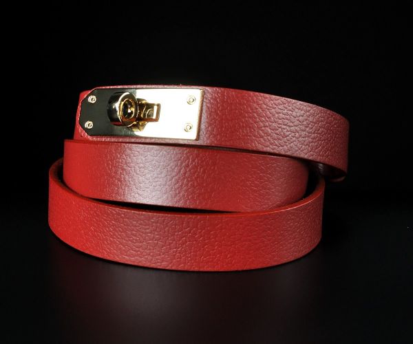 Жіночий шкіряний ремінь Kremen червоний, пряжка-замок (2 см)
